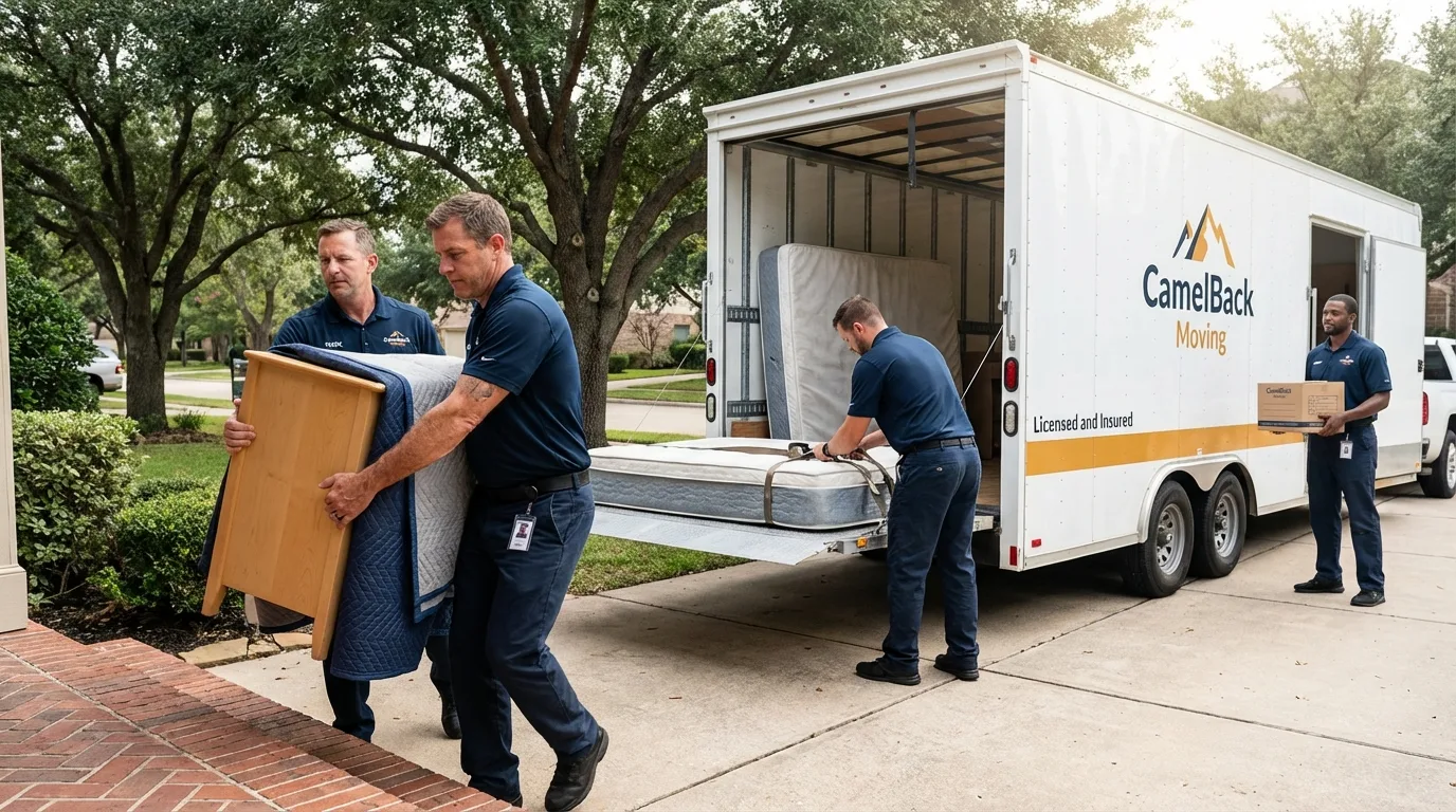 Crew loading residential truck for cross-state move from Fort Stewart, GA